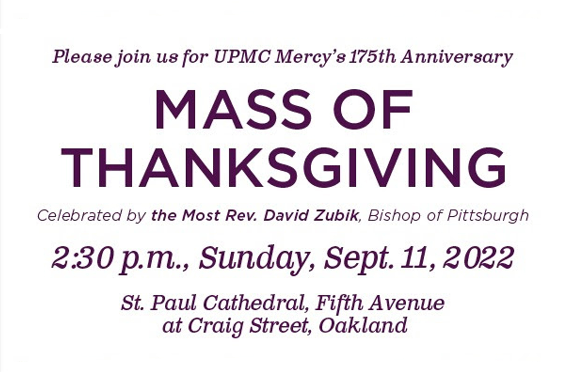 UPMC Mercy’s 175th Anniversary Mass of Thanksgiving